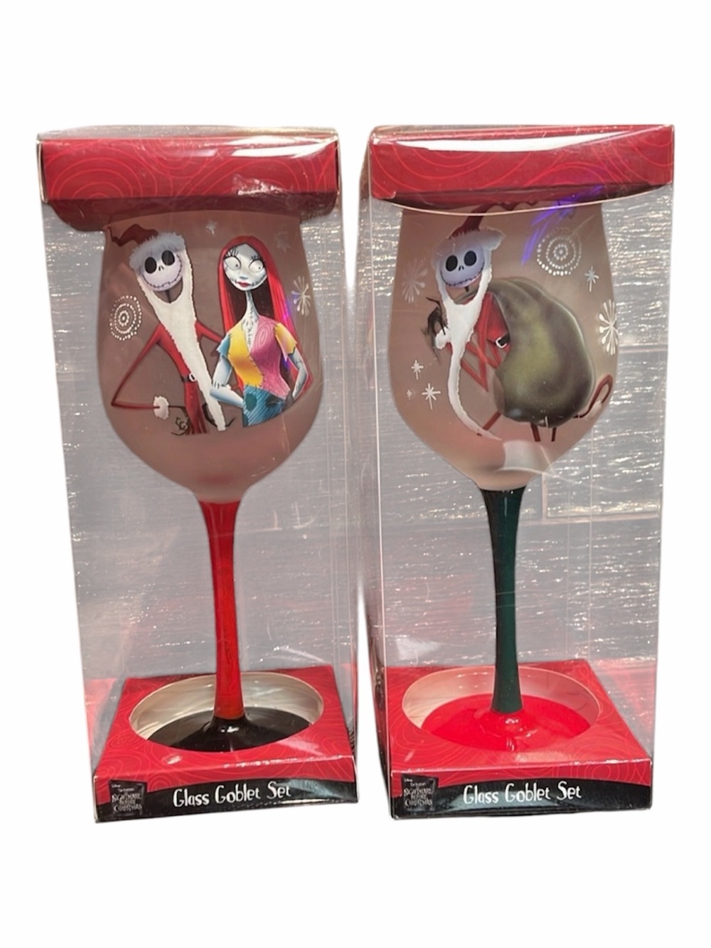 Disney Nightmare Before Christmas Jack Skellington & Sally Wine Glass Goblet Set